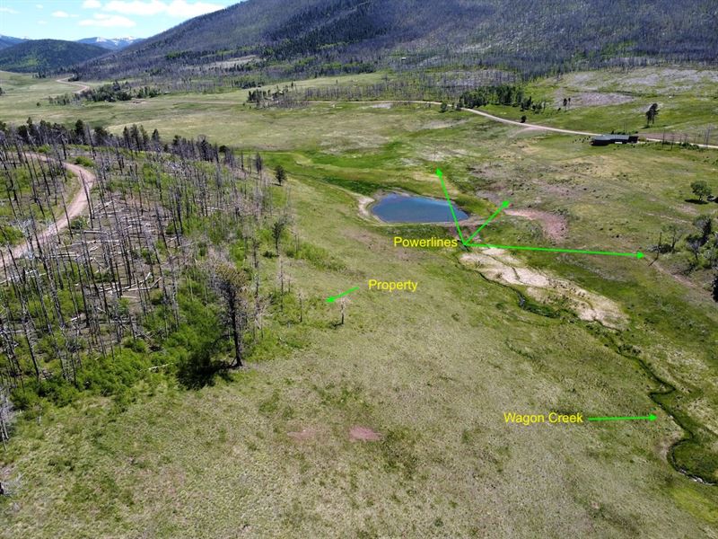 Backyard Creek, Power Lines, Trees : Fort Garland : Costilla County : Colorado